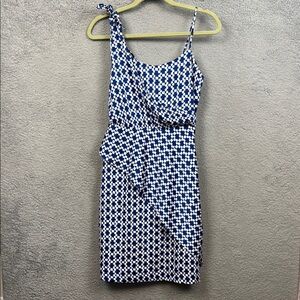 Banana Republic Navy and White Knee Length Dress Size 0 Petite